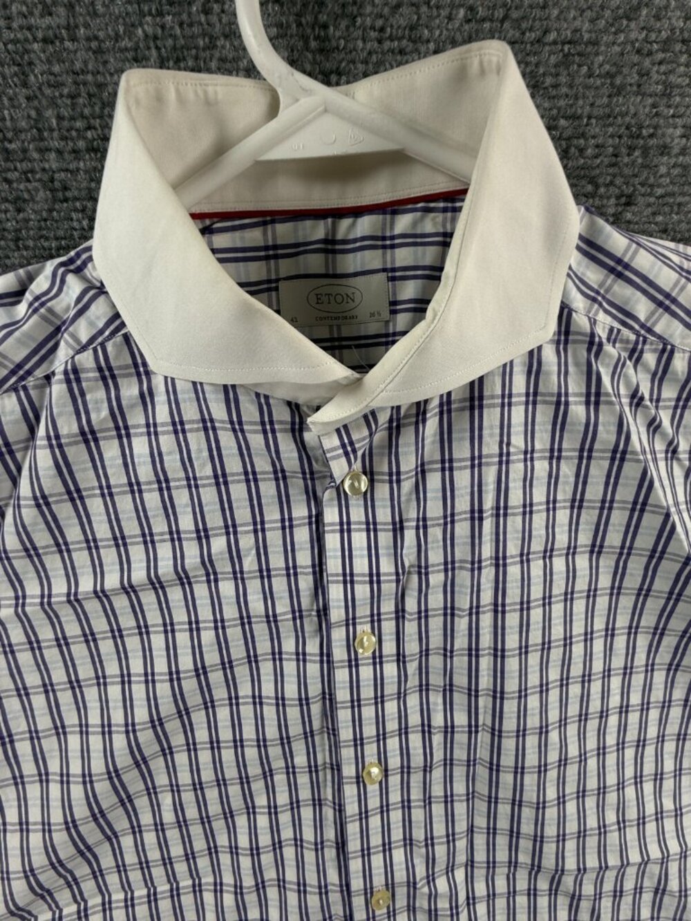 Eton 16.5 Long Sleeve Button Up Contrast Collar Preppy Purple Blue Plaid Cutaway